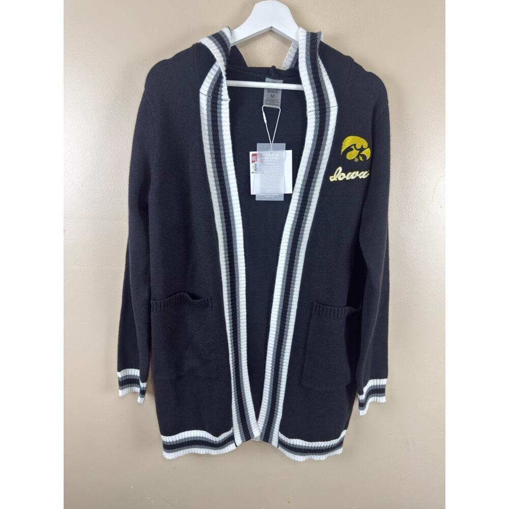 Iowa Hawkeyes Black Hooded Cardigan Gameday Couture Women’s Size M NWT UI